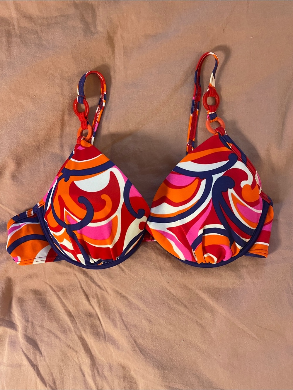 Retro La Vie En Rose Aqua plunge bikini top